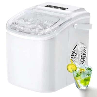 Imagen de FOOING Pequeña máquina de cubitos hielo portátil con mango 9 listos en 6 minutos, Máquinas portátiles autolimpiables para el hogar