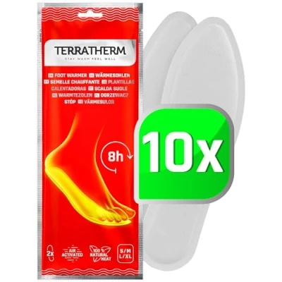 Imagen de TerraTherm Plantillas Calentadoras 10 Pares L, calientapiés, Almohadillas térmicas, 100% Calor Natural, térmicas con Forma de para 8 Horas pies Calientes