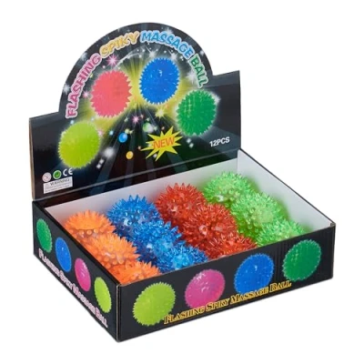 Imagen de Relaxdays Pelotas Erizo con Luz Led, Set de 12, Bolas Brillantes en 4 Colores, Pinchos, Niños, Ø 6,5 cm, Multicolor