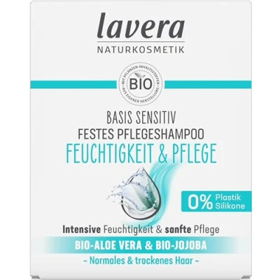 Imagen de lavera Champú de cuidado firme a base sensible humedad y cuidado, sin siliconas, frescura duradera cuero cabelludo equilibrado, vegano, cosmética natural, 50 g