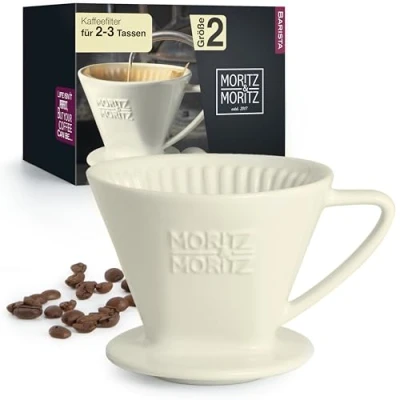 Imagen de Moritz &amp; filtro Cafe de porcelana tamaño 2 reutilizable para un excelente sabor aromático del café Accesorio 3 tazas blanco
