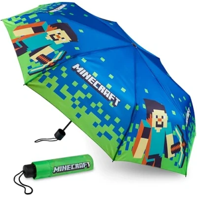 Imagen de Minecraft Paraguas Plegable Niños, Ligero y Telescópico Accesorios de Viaje (Azul/Verde)