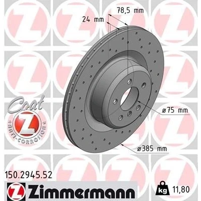 Imagen de ZIMMERMANN SPORT COAT Z 150.2945.52 Disco de freno 385 24 6/5 5 120 ventilación interna, perforado revestido altamente carbonizado BMW: X6, X5