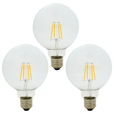 Imagen de G95 E27 4W 300LM Bombilla LED Retro Filamento Edison Vintage Lámpara de Araña Bombillas, No Regulable, Blanca Cálida, 2700K, 30W incandescente equivalente, 3 unidades