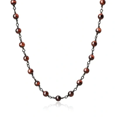 Imagen de COAI Collar Rosario para Hombre y Mujer con Cuentas de Ojo Tigre Rojo Piedra Natural Cadena Cobre