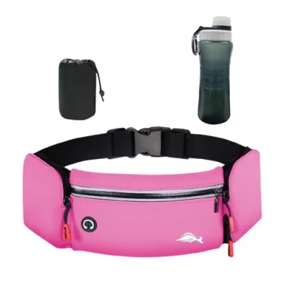 Imagen de Balakaka Riñonera Running Deportiva Hombre Mujer con Botella de Agua, Cinturon Conector para Auriculares, Impermeable Multifuncional Bolso Cintura Portabotellas, Rosa