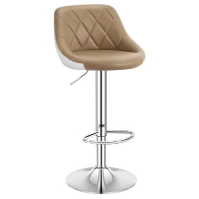 Imagen de WOLTU 1X Taburete de Bar con Respaldo Cuero Sintético Alto Cocina Regulable en Altura Giratorio Silla Trabajo Gris+Blanco BH30grw 1