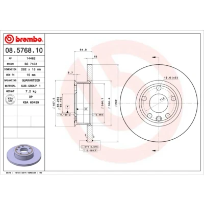 Imagen de BREMBO 08.5768.10 Disco de freno 282 18 5 macizo VOLKSWAGEN: Transporter 4 Bus, 4, California Westfalia T4 Bus
