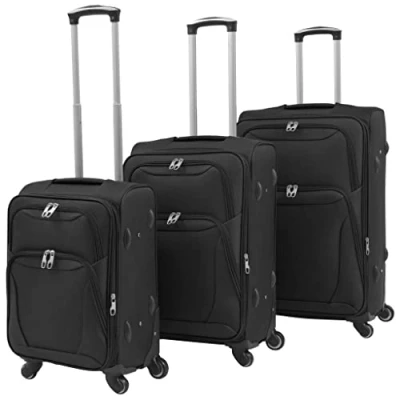 Imagen de vidaXL Set Maletas con Ruedas 3 Pzas Negra Mochila Equipaje Bolso Bagaje Viaje