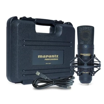 Imagen de Marantz Professional MPM 2000U Micrófono de condensador USB para grabaciones en Mac/PC, podcasts, juegos; con soporte araña, cable y estuche