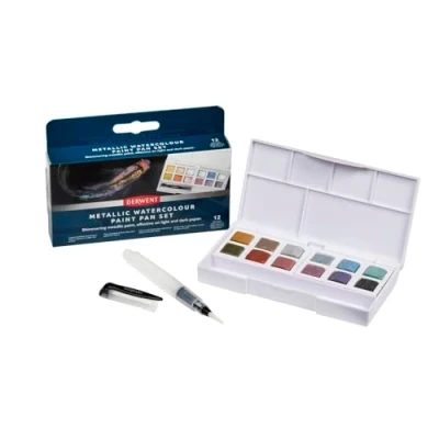 Imagen de Derwent 2306246 Set de Pinturas Metalizadas Derwent, 12 Unidades,Tamaño Media Cubeta, Solubles en Agua, para Pintar y Hacer Manualidades, Calidad Profesional, Tamaño Viaje