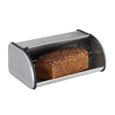 Imagen de Relaxdays, Plateado Panera, Acero inoxidable, Pequeña, Caja para guardar el pan, Fácil de limpiar, Plano