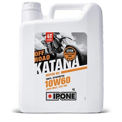 Imagen de IPONE Aceite Motor Moto 4 Tiempos 10W60 Katana Off Road Lubricante 100 % Sintético con Ésteres Subidas de Régimen más Patentes Cambio Marcha Rápido y Preciso Envase Litro
