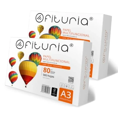 Imagen de Folios A3, Papel Multiusos para Impresora y Fotocopiadora, A3 Blanco Entornos Laborales Uso Doméstico, din 80g/m², Paquete de Ofituria (1000 hojas)