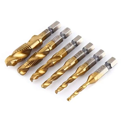 Imagen de Broca Roscadora Metal, MAGT 6pcs M3 M10 Rosca Macho, Titanio Recubierto HSS Taladro Y Toque Bits 1/4&quot; Hex Shank, Brocas Roscadoras, Macho Roscar, para Machos de Roscar