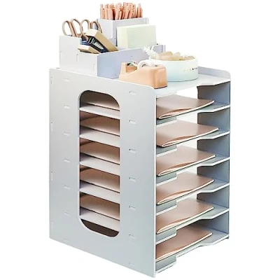 Imagen de A4 Organizador Escritorio Papeles de 7 Niveles, bandejas Oficina apilables en Malla metalicas con portalapices Escritorio, Archivos, Bandeja organizadors para hogar