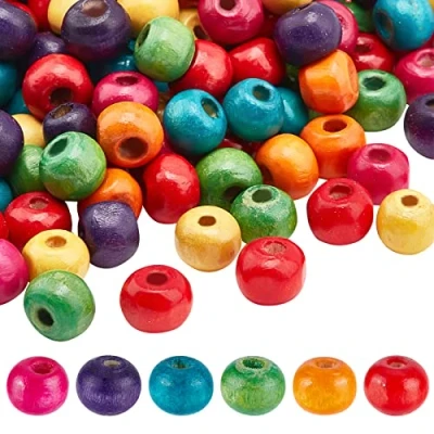 Imagen de Pandahall Precio por 200 Piezas Cuentas de Madera Mezclados Redondas,sin Plomo, Tenido, 7x6 mm, Agujero: 3 mm