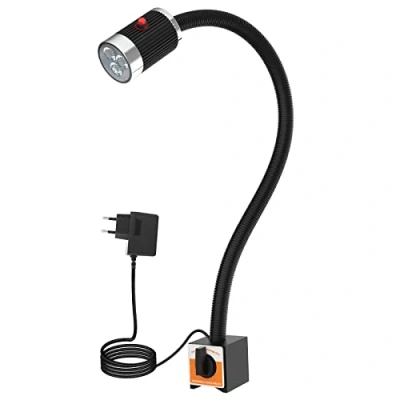 Imagen de luz magnética cuello de cisne flexible 900 lúmenes LED trabajo con base ajustable para torno fresadora CNC máquina coser iluminación industrial herramienta lámpara