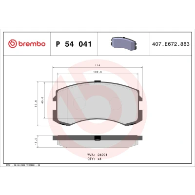 Imagen de BREMBO P 54 041 Juego de pastillas freno excl. contacto avisador desgaste sin accesorios MITSUBISHI: Lancer 7 Limousine,
