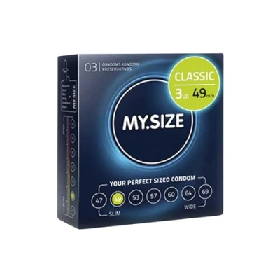 Imagen de MY.SIZE Classic Condones talla 2 I Ancho 49 mm Paquete de prueba 3 unidades Preservativos premium extra delgados ultra sensibles y delicados Grosor 0,07 veganos