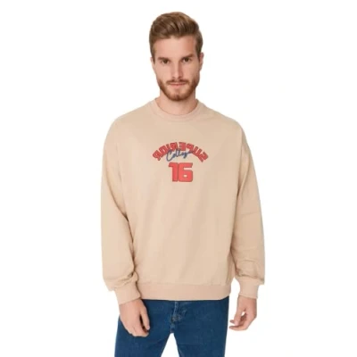 Imagen de Trendyol Sudadera Regular de Cuello Redondo con Eslogan, Beige, S para Hombre