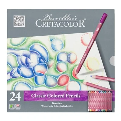 Imagen de CRETACOLOR Karmina, lápices de artista resistentes al agua, 24 color, diseño hexagonal, para dibujar y pintar, material artista, en estuche metálico