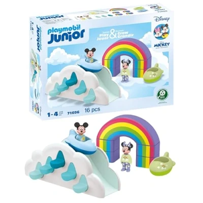 Imagen de PLAYMOBIL Junior &amp; Disney 71696 Mickey y Minnie Casa en Las Nubes, Incluye Arco Iris, Juguete sostenible Hecho de plásticos a Base Plantas, Juguetes para niños niñas Partir 1 año