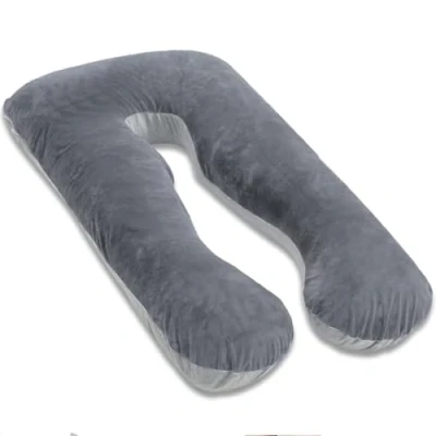 Imagen de AS AWESLING Almohada de Embarazo, Cuerpo Completo en Forma U, Lactancia, Apoyo y Maternidad para Mujeres Embarazadas con Funda Terciopelo extraíble (Jersey Gris)