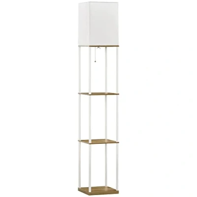 Imagen de HOMCOM Lámpara de Pie Moderna con Estantes para Salón Casquillo E27 Max. 40W Pantalla Tela e Interruptor Dormitorio Oficina 26x26x159 cm Blanco