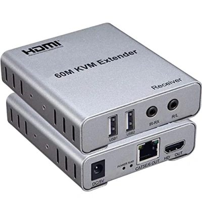 Imagen de Swallows Extender HDMI KVM USB 60M, con Audio 1080P R/L de CAT5E Cat6 RJ45 Cable Ethernet Transmisor Receptor Convertidor Video PC Laptop a monitor TV