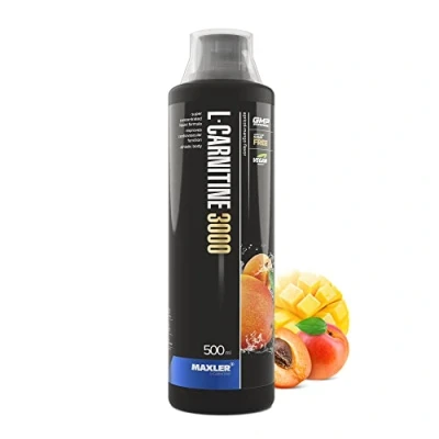 Imagen de Maxler L Carnitina 3000 Albaricoque Mango 500ml Líquida en dosis altas Suplemento nutricional vegano 3000mg de sustancia activa por ración 20 porciones Vaso medidor incluido