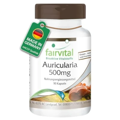 Imagen de Fairvital Auricularia 500mg VEGANO Oreja de Judas (Auricularia auricula judae) Dosis elevada 90 Cápsulas Calidad Alemana