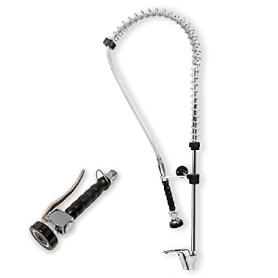 Imagen de GOLDMAN SERVICE Grifo industrial monomando extensible rociador ducha para fregadero cocina hostelería con alcachofa flexo negra pulverizadora