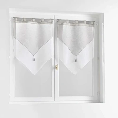 Imagen de Douceur d&#039;Intérieur Par de visillos con Trabillas (2 x 60 160 cm) Duetto Gris/Blanco, Velo Doble Arenado