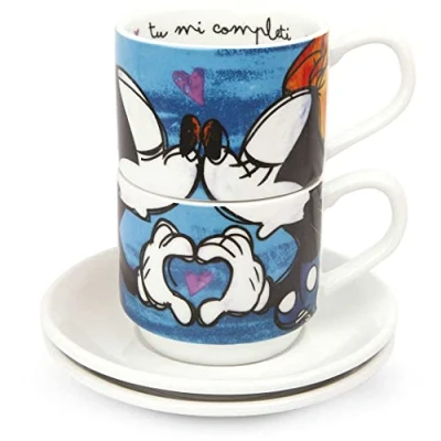 Imagen de Egan PWM02I/B Juego de tazas café, modelo Sweet Love, porcelana, azul, 2 unidades, 80 ml