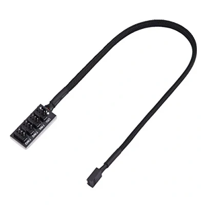 Imagen de Lazmin Cable de extensión del Ventilador 4 Pines, Pin Ordenador CPU/Caja Poder Conector múltiples divisores Adaptador Función PWM, Compatible con 3 Pines /