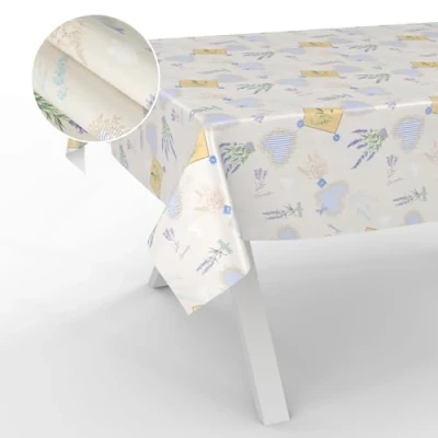 Imagen de ANRO Mantel de Hule Lavable, para jardín, Exterior e Interior, 180 x 140 cm, Borde Corte, Lavanda