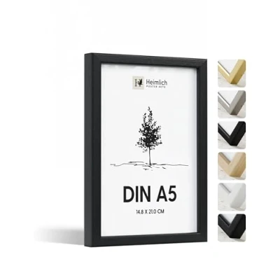 Imagen de Heimlich® 1 x marco de fotos A5 Blanco Madera marcos cuadros Vidrio Acrílico Irrompible Grano Visible Duradero Fácil Colgar Para Decoración Pared y Hogar