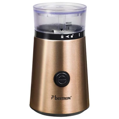 Imagen de Bestron Colección Copper Molinillo Eléctrico con Cuchilla de Acero Inoxidable, Capacidad: 50g, 150 W, 0.05 kg, Color Cobre