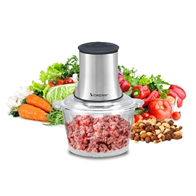 Imagen de BEPER P102ROB001 Picador de vidrio, Recipiente Cuerpo Abs, Doble par cuchillas acero, 2 velocidades, Base antideslizante, Capacidad 1.5L, Gris/Negro