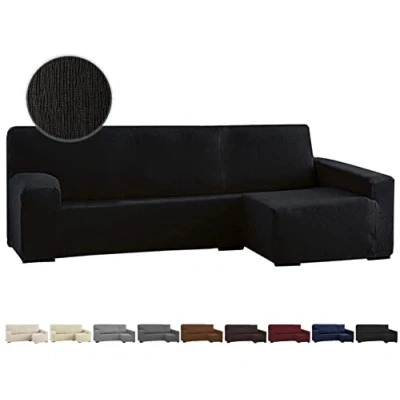 Imagen de GFD Funda de Sofá Chaise Long, Protectora Longue L Tela Elástica Ajustable, Resistente Perros Gatos Mascotas (Negro, Derecha)