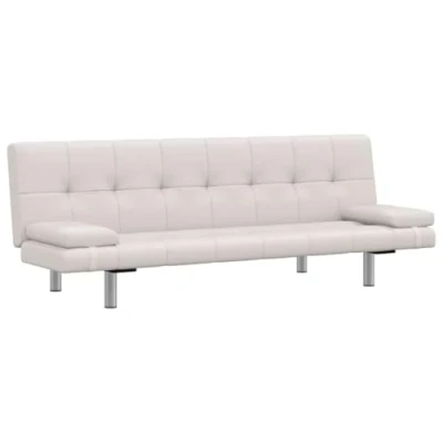Imagen de vidaXL Sofá Cama Reclinable con 2 Cojines Madera Cuero Sintético Blanco Crema