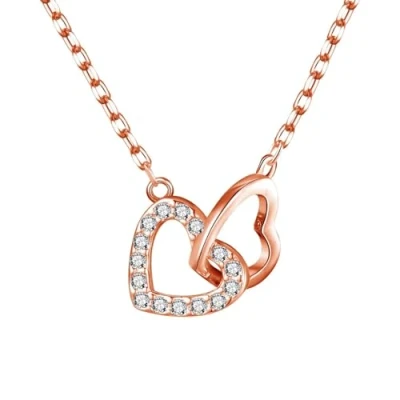 Imagen de Philip Jones Collar de eslabones corazón chapado en oro rosa creado con cristales Zircondia®