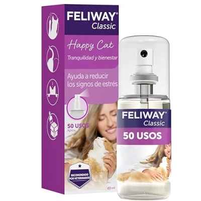 Imagen de FELIWAY Classic Spray Feromonas calmantes para gatos (60ml). Reduce los marcajes con orina y el estrés durante viajes en transportín. Recomendado por veterinarios.