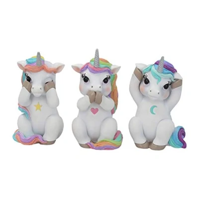 Imagen de Nemesis Now Estatuilla Decorativa de Unicornios emulando a los 3 Monos sabios, Resina, Color Blanco, tamaño pequeño