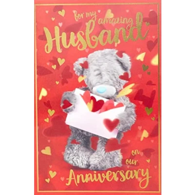Imagen de Me To You Bear HUSBAND Tarjeta holográfica 3D de aniversario para marido, color blanco, 153 mm x 230 mm, ALM93047