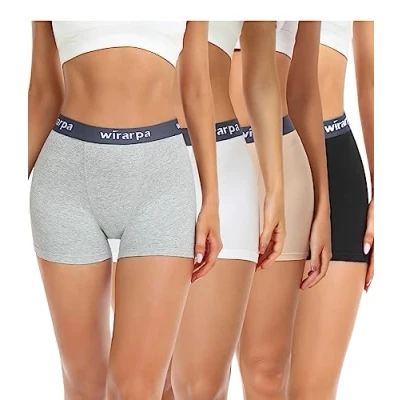 Imagen de wirarpa Boxer Mujer Pantalon Antirozaduras Algodon Bragas Culotte Shorts 3&#039;&#039; Inseam Pack de 4 Negro Gris Beige Blanco Talla XL