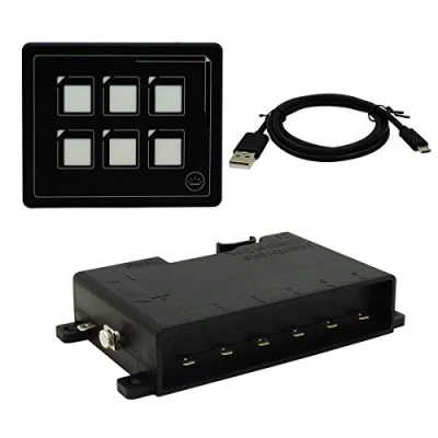 Imagen de Gloaso Panel de interruptor LED impermeable 12 V a 30 CC 6 pines, pantalla táctil, PPTC integrado con cable USB y caja control membrana para barco, camión, caravana, yate