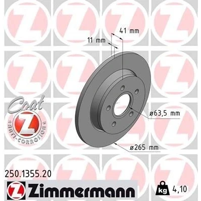 Imagen de ZIMMERMANN COAT Z 250.1355.20 Disco de freno 265 11 5/5 5 108 macizo revestido FORD: Focus 2, C Max, Max