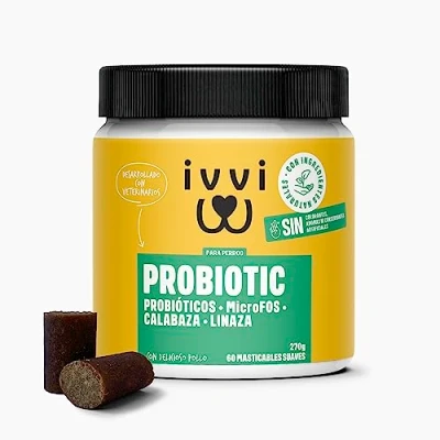 Imagen de ivvi Probiotic Complemento Alimenticio para Perros Bienestar Digestivo Probióticos, Calabaza, Avena, Semillas de Lino y Calabaza 60 Deliciosas Golosinas con Pollo, 270g